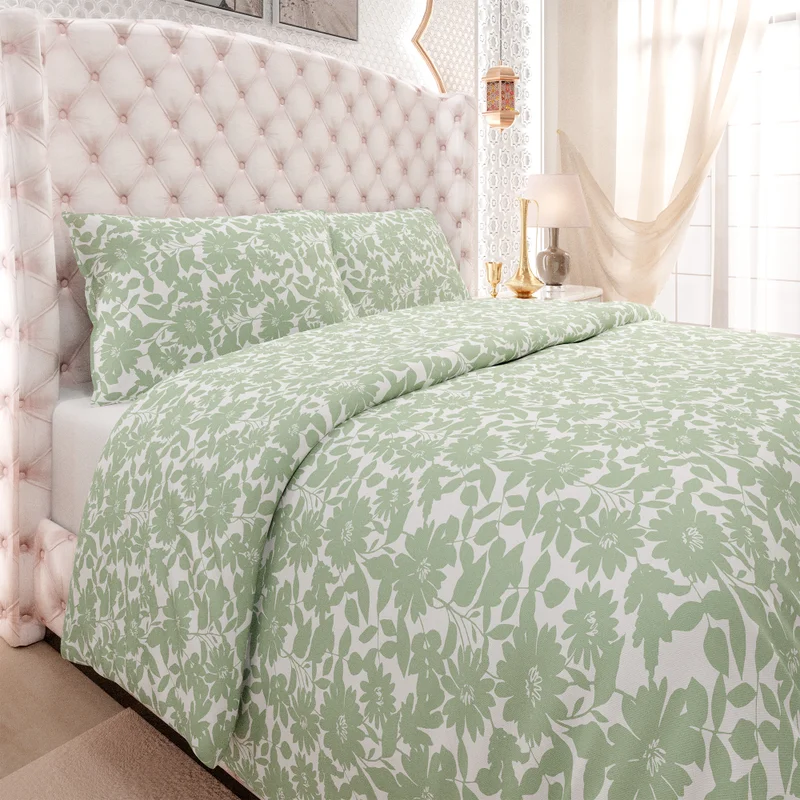 Color Sense Print 1 Comforter + 2 Pillow Cases Double Cotton Green 220x160cm