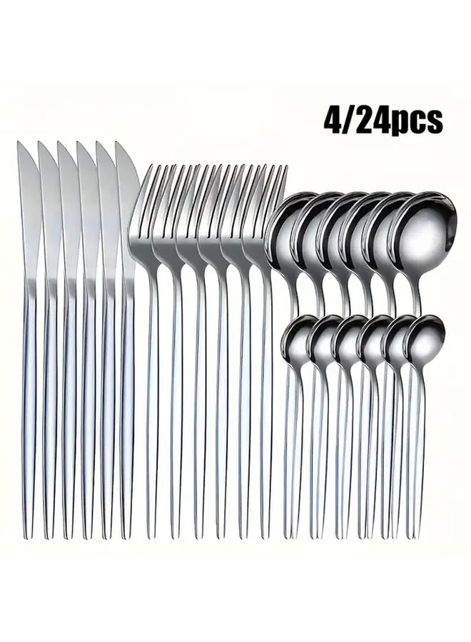 4 Piece Silver Stainless Steel Flatware Set Mirror Polished Dishwasher Safe - Image 1