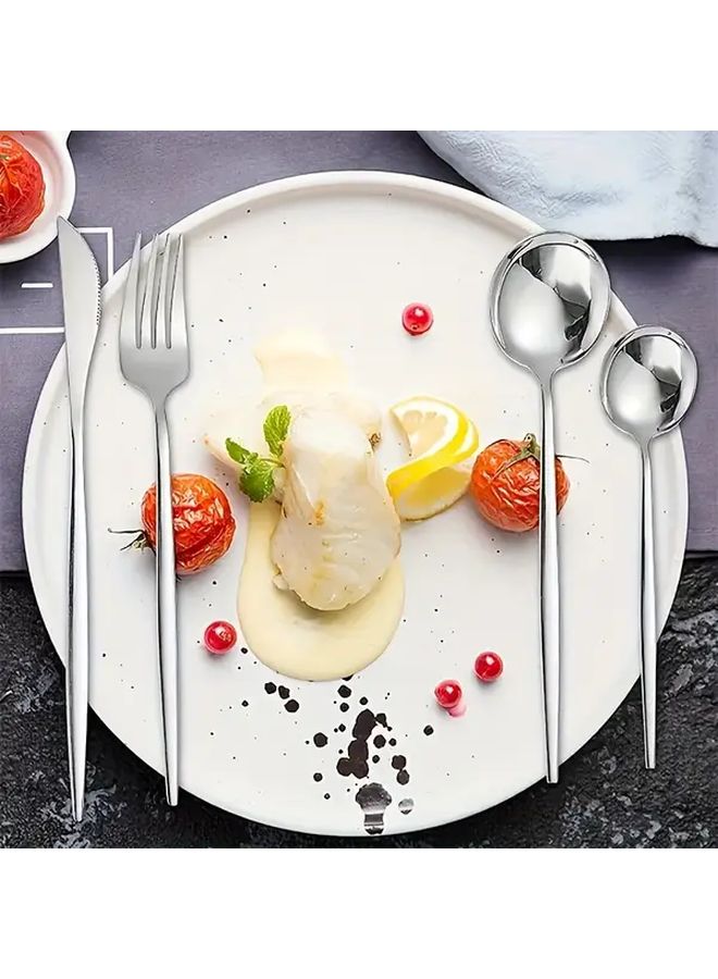 4 Piece Silver Stainless Steel Flatware Set Mirror Polished Dishwasher Safe - Image 2