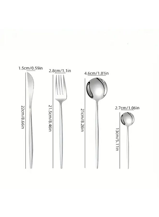 4 Piece Silver Stainless Steel Flatware Set Mirror Polished Dishwasher Safe - Image 3