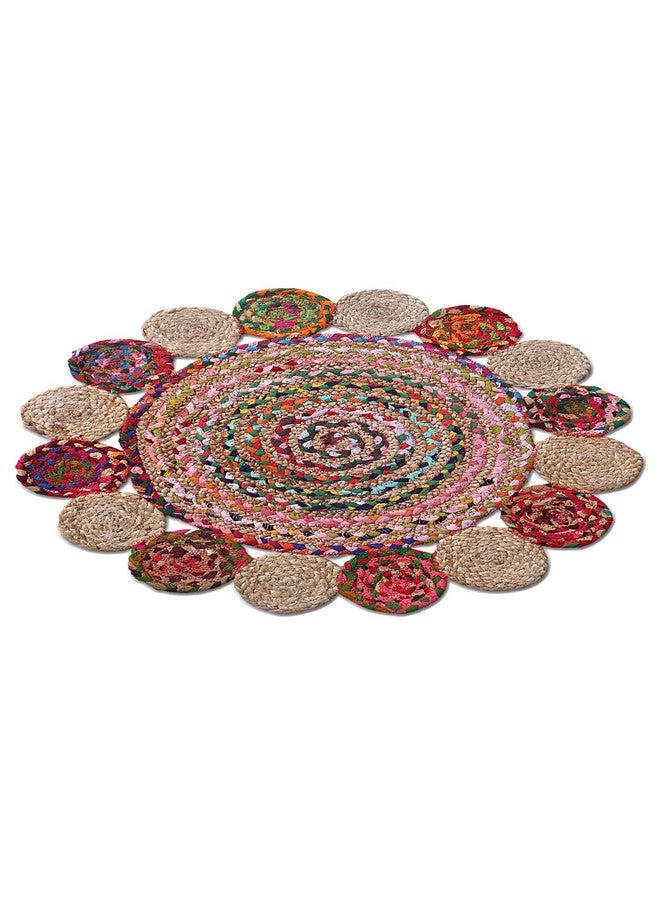 Kuber Industries سجادة منطقة مضفرة يدوية الصنع من كوبر إندستريز | حصيرة باب عضوية طبيعية مضادة للانزلاق بحواف متعددة الدوائر | سجادة لغرفة النوم، غرفة المعيشة، غرفة الطعام، 72x72 سم، (متعددة الألوان) - Image 2