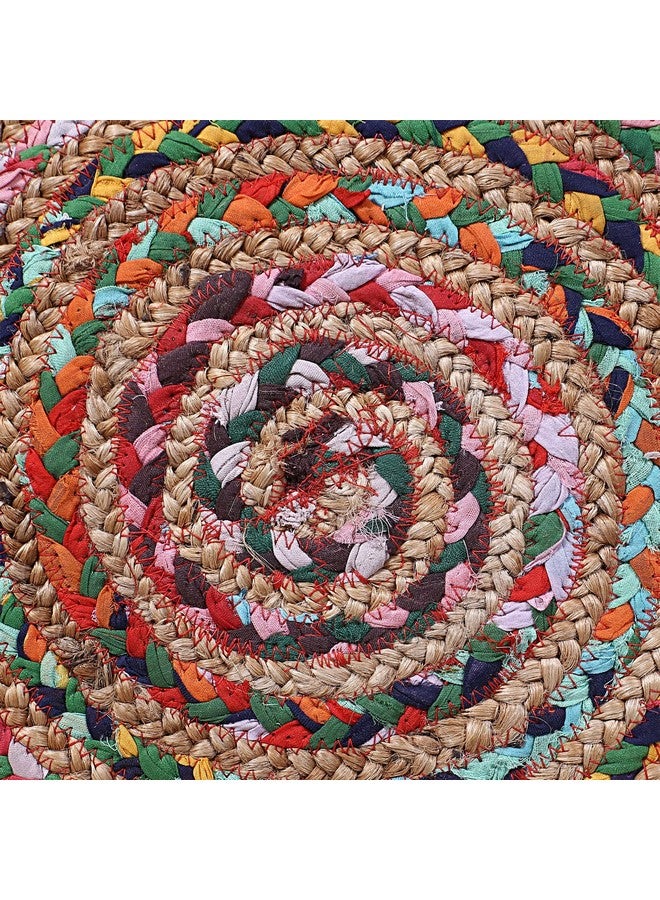 Kuber Industries سجادة منطقة مضفرة يدوية الصنع من كوبر إندستريز | حصيرة باب عضوية طبيعية مضادة للانزلاق بحواف متعددة الدوائر | سجادة لغرفة النوم، غرفة المعيشة، غرفة الطعام، 72x72 سم، (متعددة الألوان) - Image 3