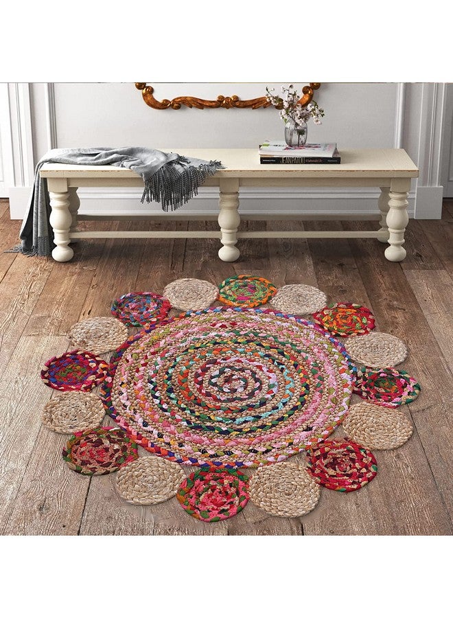 Kuber Industries سجادة منطقة مضفرة يدوية الصنع من كوبر إندستريز | حصيرة باب عضوية طبيعية مضادة للانزلاق بحواف متعددة الدوائر | سجادة لغرفة النوم، غرفة المعيشة، غرفة الطعام، 72x72 سم، (متعددة الألوان) - Image 4