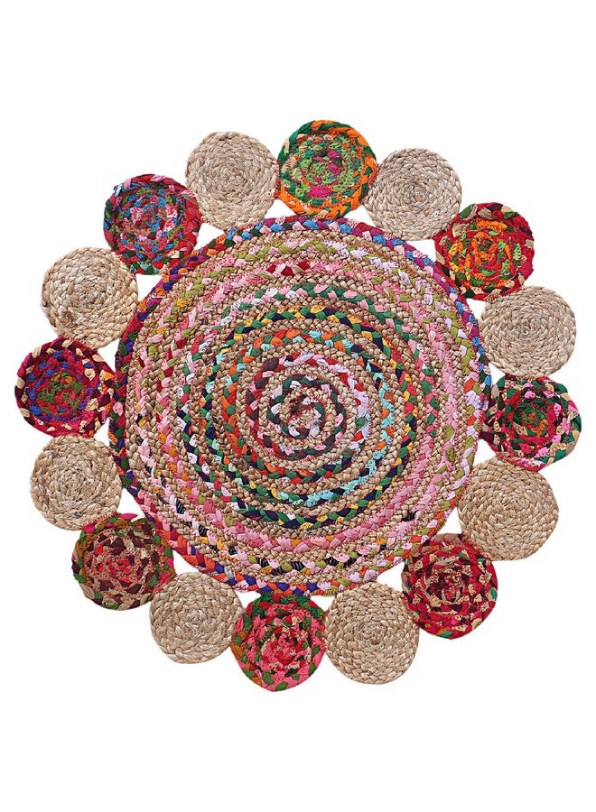 Kuber Industries سجادة منطقة مضفرة يدوية الصنع من كوبر إندستريز | حصيرة باب عضوية طبيعية مضادة للانزلاق بحواف متعددة الدوائر | سجادة لغرفة النوم، غرفة المعيشة، غرفة الطعام، 72x72 سم، (متعددة الألوان) - Image 1