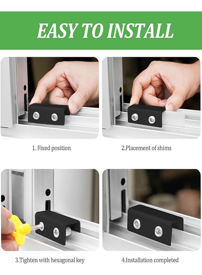 أقفال النوافذ، 4 مجموعات من أقفال النوافذ المنزلقة مع مفتاح للنوافذ والأبواب المنزلقة الرأسية والأفقية، سدادة نوافذ قابلة للتعديل من الألومنيوم لأمن غرفة نوم الفناء المنزل، أسود - Image 5