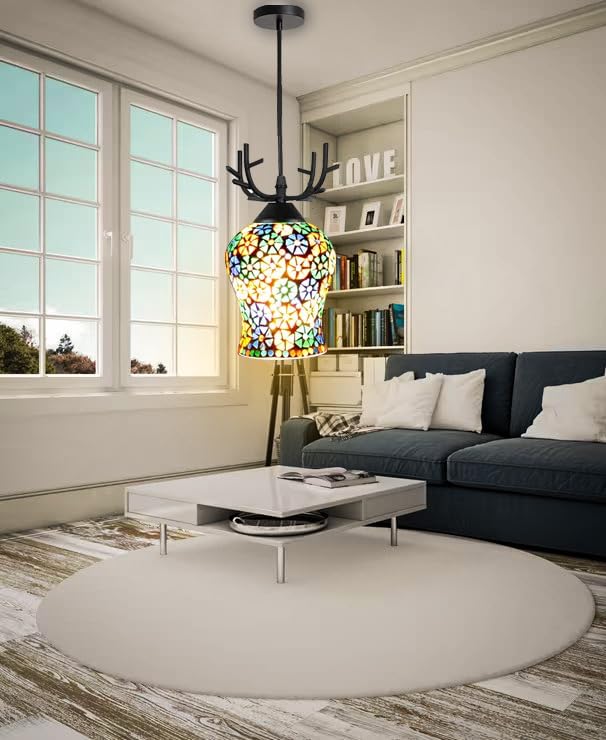 kinis Royal Look Deer Ananya Glass HL Hanging Lamp/Pendant Lamp/Ceiling Light to Décor Home/Living Room/Bedroom/Office/Dining/Cafe/Restaurants, Multicolor (Pack of 2, with Bulb) - Image 4