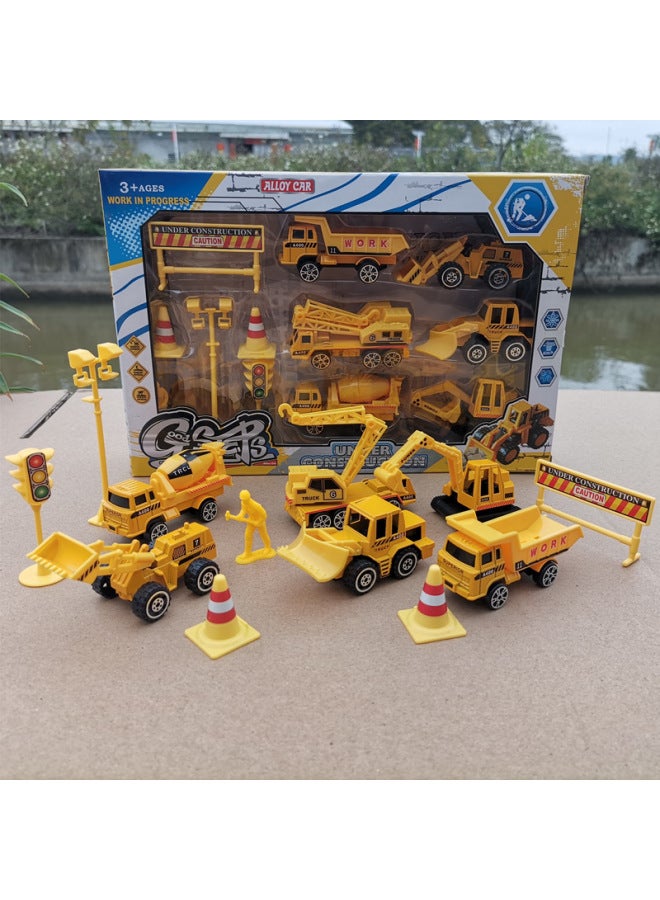 Alloy Engineering Vehicle Model Simulation Sliding Excavator Mixer Toy Car Set Boy Gift Box-Color:Color Boxed  - Image 2