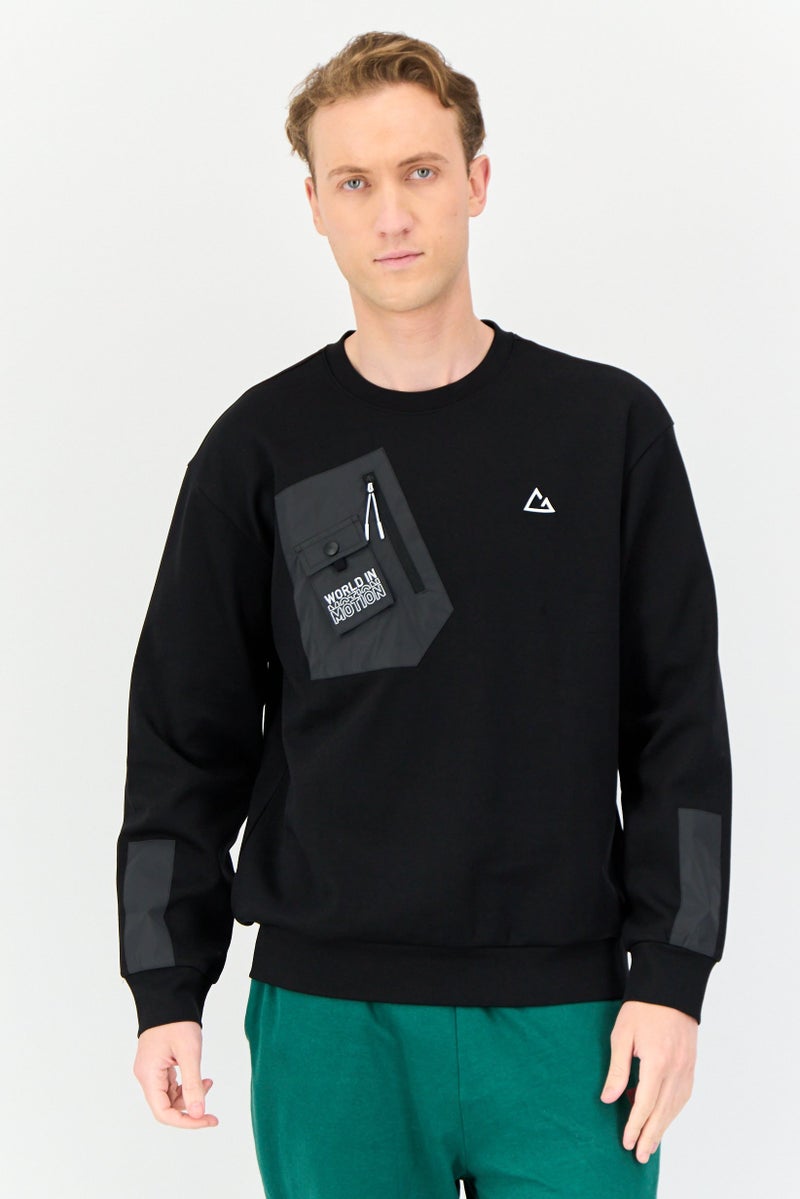 GIORDANO G-Motion Men Sportswear Fit Long Sleeves Outdoor Sweatshirt, Black  - Image 1