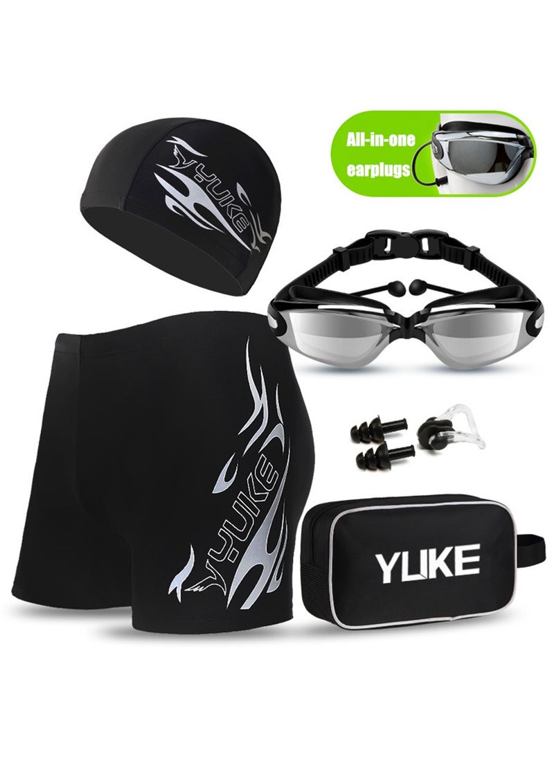 YUKE Professional Swimming Kits Swim Cap UV Protection & Anti-fog Swim Goggles Quick-Dry Swim Trunks with Earplugs Nose Clip Protection Case for Adults (Silver)  - Image 1
