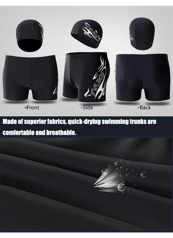Professional Swimming Kits Swim Cap UV Protection & Anti-fog Swim Goggles Quick-Dry Swim Trunks with Earplugs Nose Clip Protection Case for Adults (Silver)
