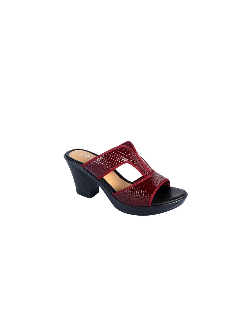 Michelle Morgan - Michelle Morgan Ladies Snake Print Block Heel Sandals Bordo 36 - Image 1