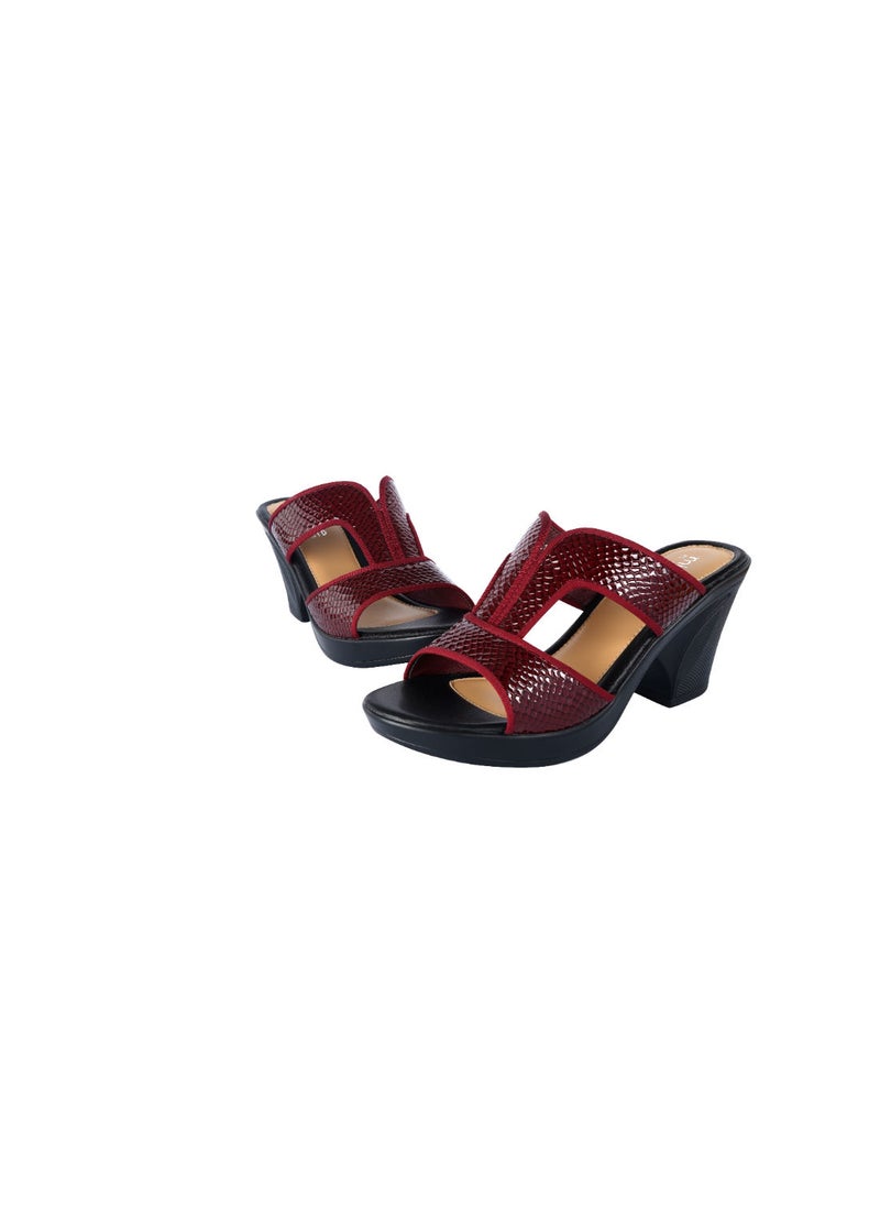 Michelle Morgan - Michelle Morgan Ladies Snake Print Block Heel Sandals Bordo 36 - Image 1