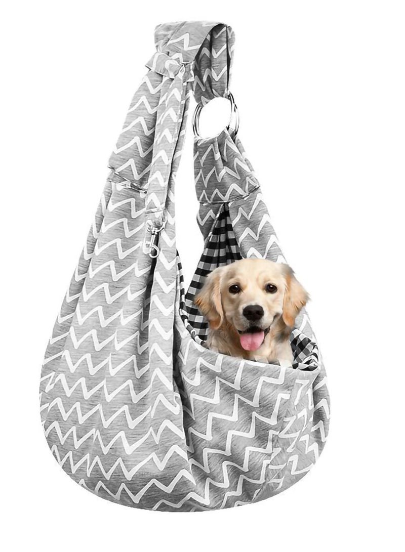 Generic Reversible Pet Sling Carrier Hands-free Sling Pet Dog Cat Carrier Bag Soft Comfortable Puppy Kitty Double Sided Pouch Shoulder Carry Tote Handbag Suitable for Pets Under 6 kg Grey Stripes - Image 1