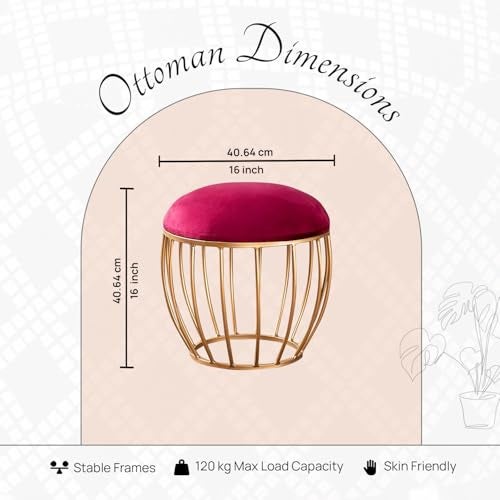 nestroots Ottoman Stool for Living Room - Metallic Stools for Sitting, Bedroom Pouffes, Side Table | 16 Inch Height, Marron Cage Design | Stylish & Durable Footrest Stool for Home,Maroon - Image 3