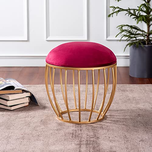 nestroots Ottoman Stool for Living Room - Metallic Stools for Sitting, Bedroom Pouffes, Side Table | 16 Inch Height, Marron Cage Design | Stylish & Durable Footrest Stool for Home,Maroon - Image 1