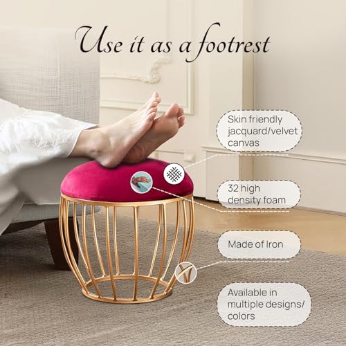 nestroots Ottoman Stool for Living Room - Metallic Stools for Sitting, Bedroom Pouffes, Side Table | 16 Inch Height, Marron Cage Design | Stylish & Durable Footrest Stool for Home,Maroon - Image 5