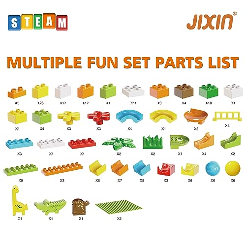JIXIn Dinosaur Marble Runs for Kids 48 Building Blocks 187Pcs Compatible with Lego DUPLOS for Age 25  Marble Run for Kids Ages 35  Montessori Toys  STEM Toys  Fun Dinosaur Toys for Kid Ages 3 - Image 5