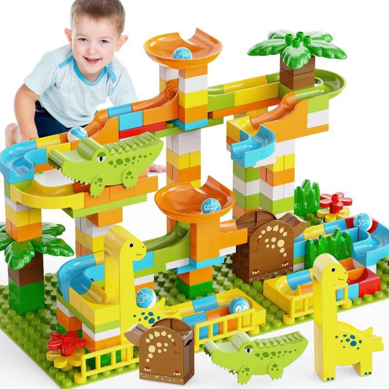JIXIn Dinosaur Marble Runs for Kids 48 Building Blocks 187Pcs Compatible with Lego DUPLOS for Age 25  Marble Run for Kids Ages 35  Montessori Toys  STEM Toys  Fun Dinosaur Toys for Kid Ages 3 - Image 3