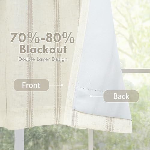 DriftAway Farmhouse Linen Lined Valance 2 Layer Thermal Insulated Room Darkening Blackout Window Valances Rod Pocket Vertical Striped Kitchen Valance for Bathroom Single 52 x 18 Inch Camel Beige - Image 3