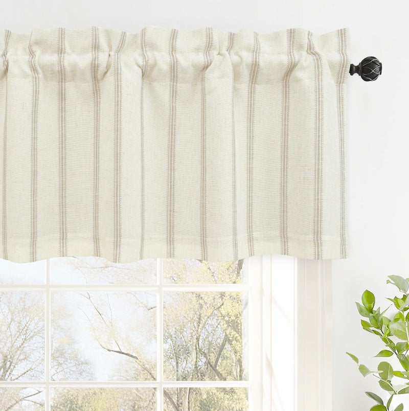 DriftAway Farmhouse Linen Lined Valance 2 Layer Thermal Insulated Room Darkening Blackout Window Valances Rod Pocket Vertical Striped Kitchen Valance for Bathroom Single 52 x 18 Inch Camel Beige - Image 2