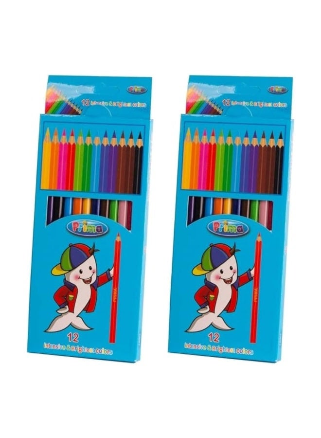 بريما أقلام رصاص بريما الملونة الطويلة - عبوة من 12 لونًا / علبتين