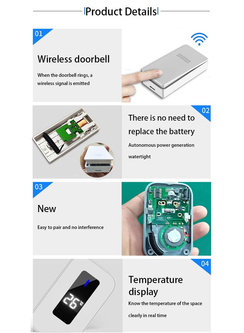 Thermometer Doorbell, Real-time Check of Indoor Temperature, with Strong Penetration Signal, Contains 38 Kinds of Prompt tones, Creating a Warm Family Atmosphere. - Image 2