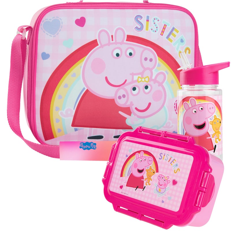 Get Trend Peppa Pig Water Bottle Lunch Box Lunch Bag Kids Set 3 Pcs Insulated Snack Bag for School Travel Gifts for Kids Pink Peppa Pig