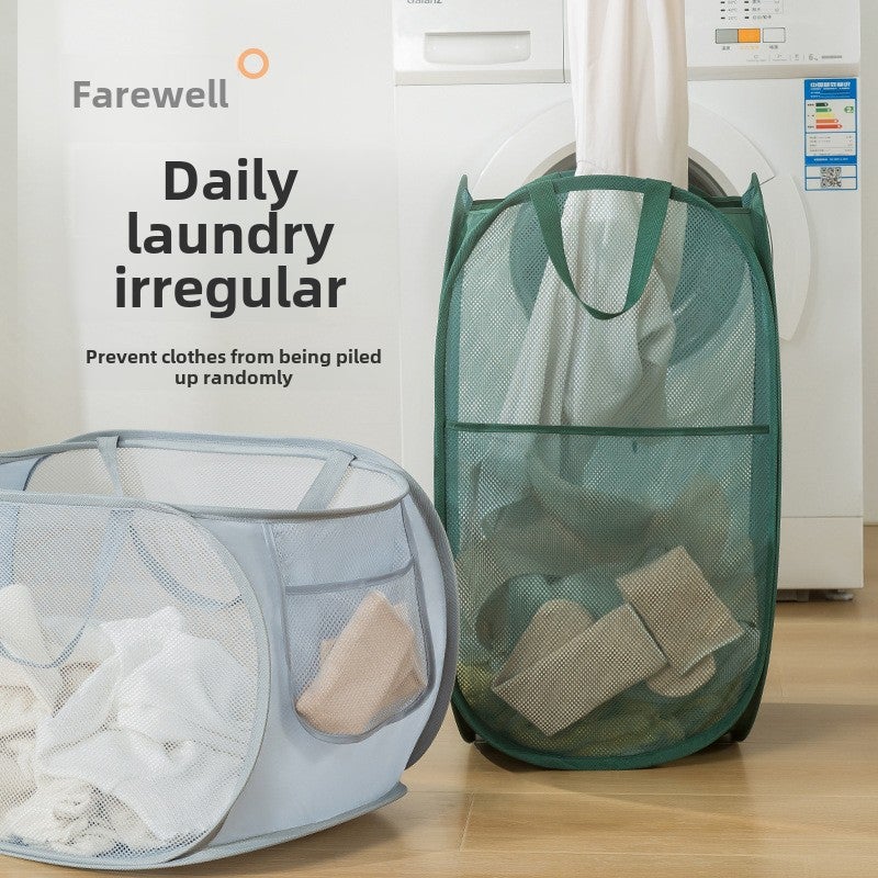 Breathable Mesh Dirty Clothes Storage Basket Portable Foldable Dirty Clothes Basket Home Bathroom Dirty Clothes Basket Factory Direct Sale(Beige vertical section) - Image 4