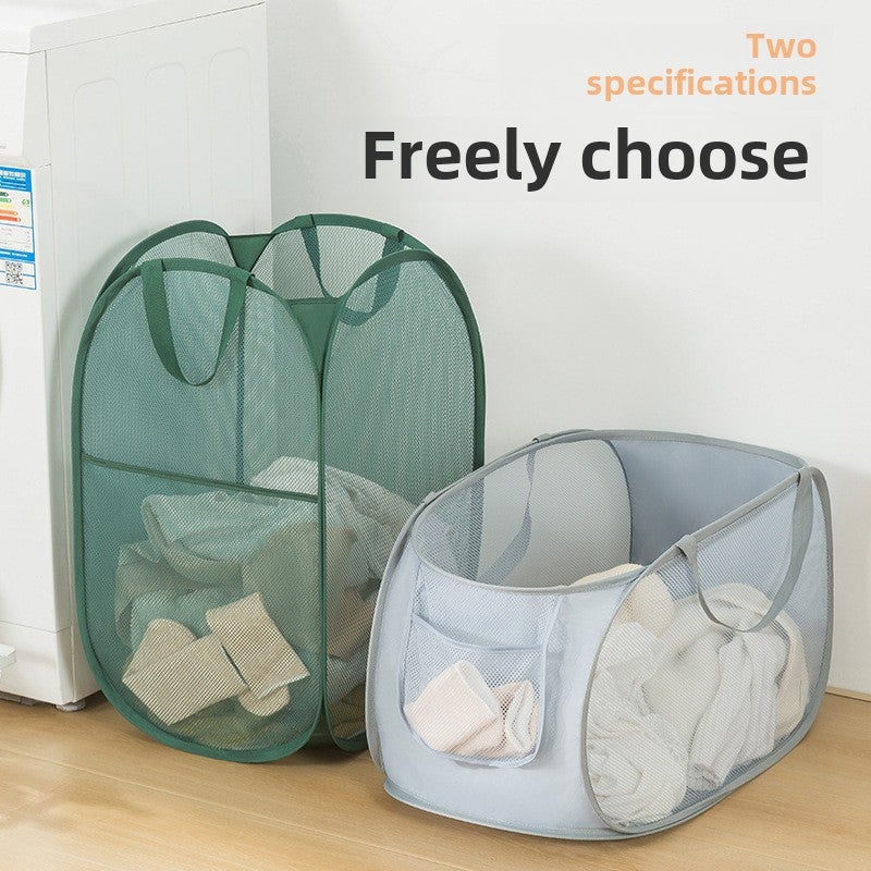 Breathable Mesh Dirty Clothes Storage Basket Portable Foldable Dirty Clothes Basket Home Bathroom Dirty Clothes Basket Factory Direct Sale(Beige vertical section) - Image 2