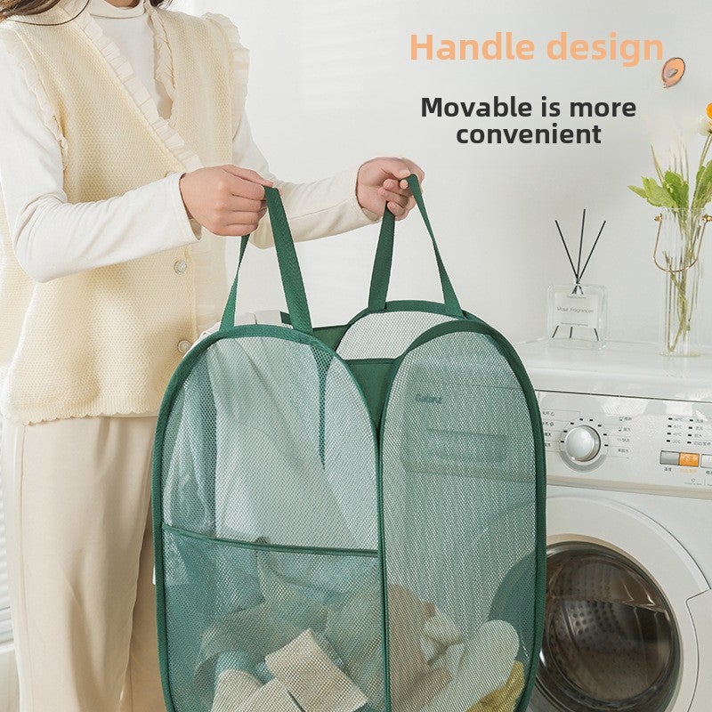 Breathable Mesh Dirty Clothes Storage Basket Portable Foldable Dirty Clothes Basket Home Bathroom Dirty Clothes Basket Factory Direct Sale(Beige vertical section) - Image 3