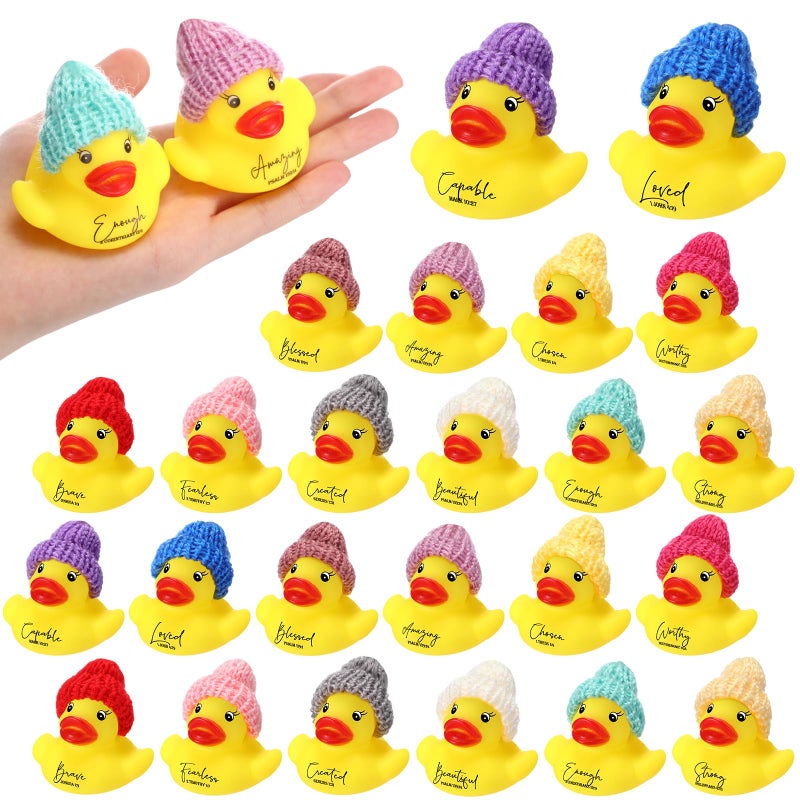 MiniInflat 36 Pcs Easter Christian Rubber Ducks Bulk with Bible Verses and Knit Hats Church Gifts Mini Religious Inspirational Duck Toys for Mothers Day Family Women Men Church Party Favor Yellow - Image 3