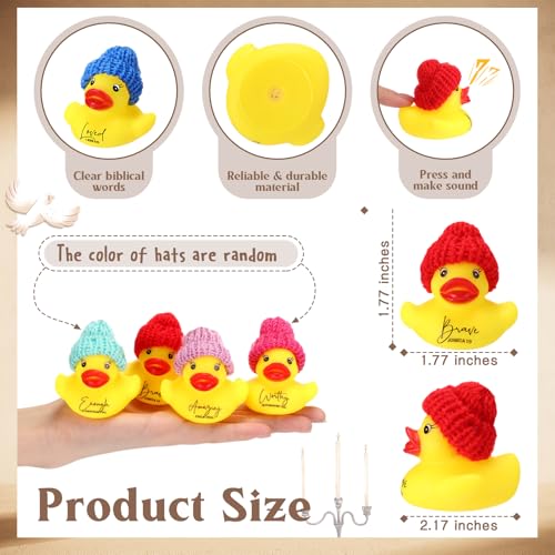MiniInflat 36 Pcs Easter Christian Rubber Ducks Bulk with Bible Verses and Knit Hats Church Gifts Mini Religious Inspirational Duck Toys for Mothers Day Family Women Men Church Party Favor Yellow - Image 5