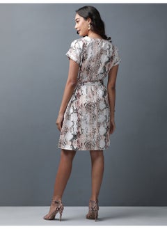 Freehand Women Casual Straight Animal Printed V-Neck Mid Dress  - Image 5