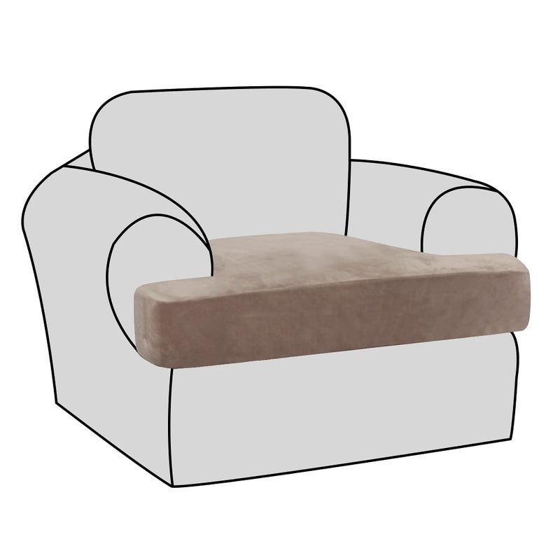HVERSAILTEX Stretch Velvet T Cushion Chair Covers for Living Room Armchair Sofa Cover Couch Cover Slipcover T Cushion Seat Cover Stay with Elastic BandsArmchair Taupe
