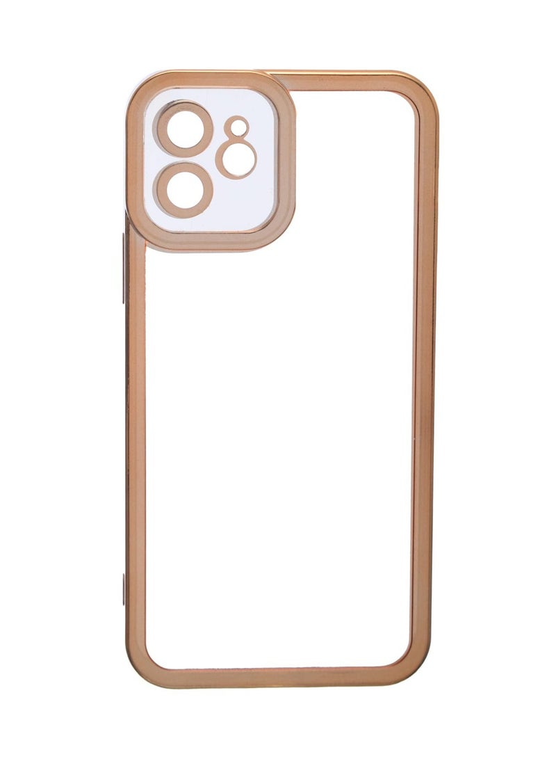 Plain Back Cover With Polypropylene Metal Frame For iPhone 12 - Clear/Gold - Image 1