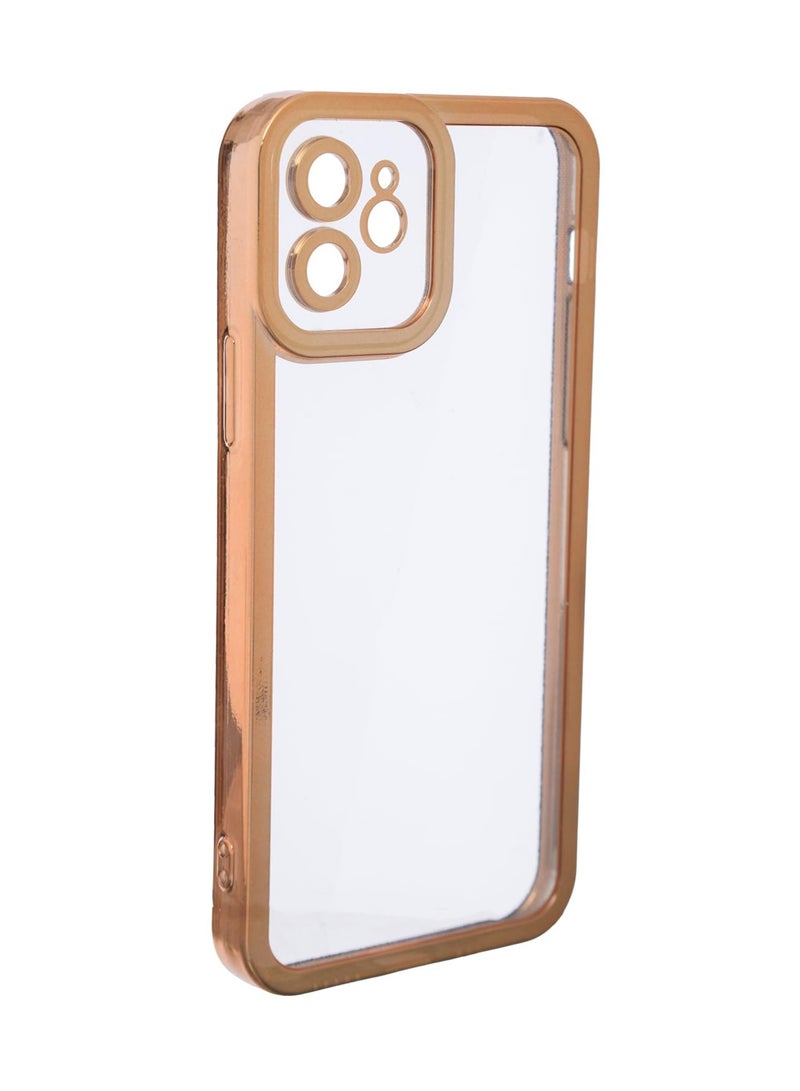 Plain Back Cover With Polypropylene Metal Frame For iPhone 12 - Clear/Gold - Image 3