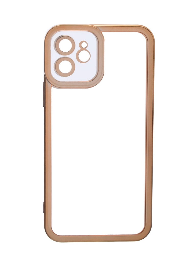 Plain Back Cover With Polypropylene Metal Frame For iPhone 12 - Clear/Gold - Image 4