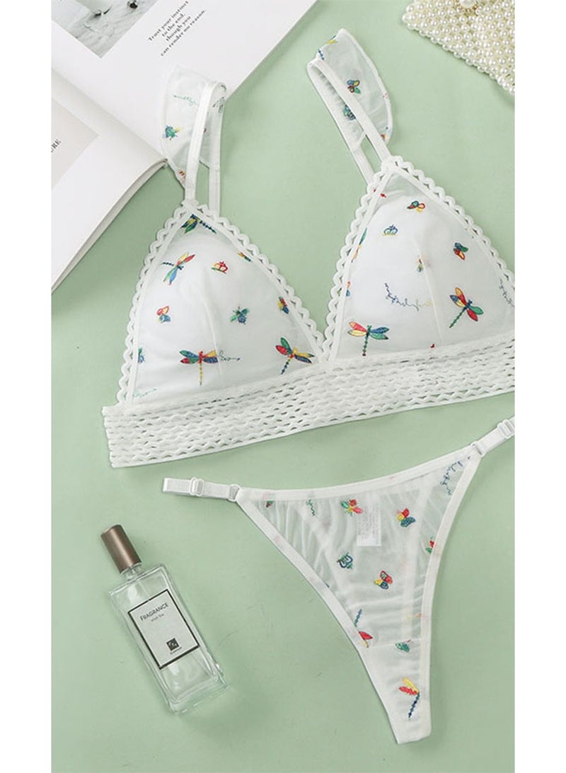 White Bikini Set with Thin Strap Bra and Briefs, 2-Piece 
