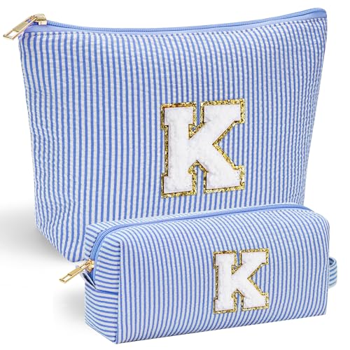 YOOLIFE Initial Makeup Bag |Teen Girl Gifts Trendy Stuff for Girls | Travel Makeup Bag for Girls Gifts | Gifts for 3 4 5 6 7 8 9 10 11 12 13 Year Old Girls | Christmas Gifts for Girls Teen Girl Blue K - Image 1