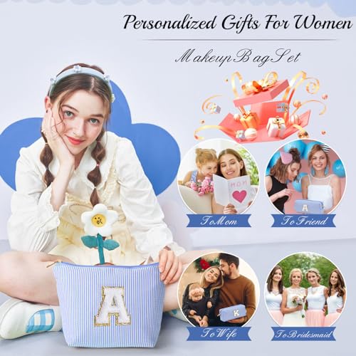 YOOLIFE Initial Makeup Bag |Teen Girl Gifts Trendy Stuff for Girls | Travel Makeup Bag for Girls Gifts | Gifts for 3 4 5 6 7 8 9 10 11 12 13 Year Old Girls | Christmas Gifts for Girls Teen Girl Blue K - Image 3