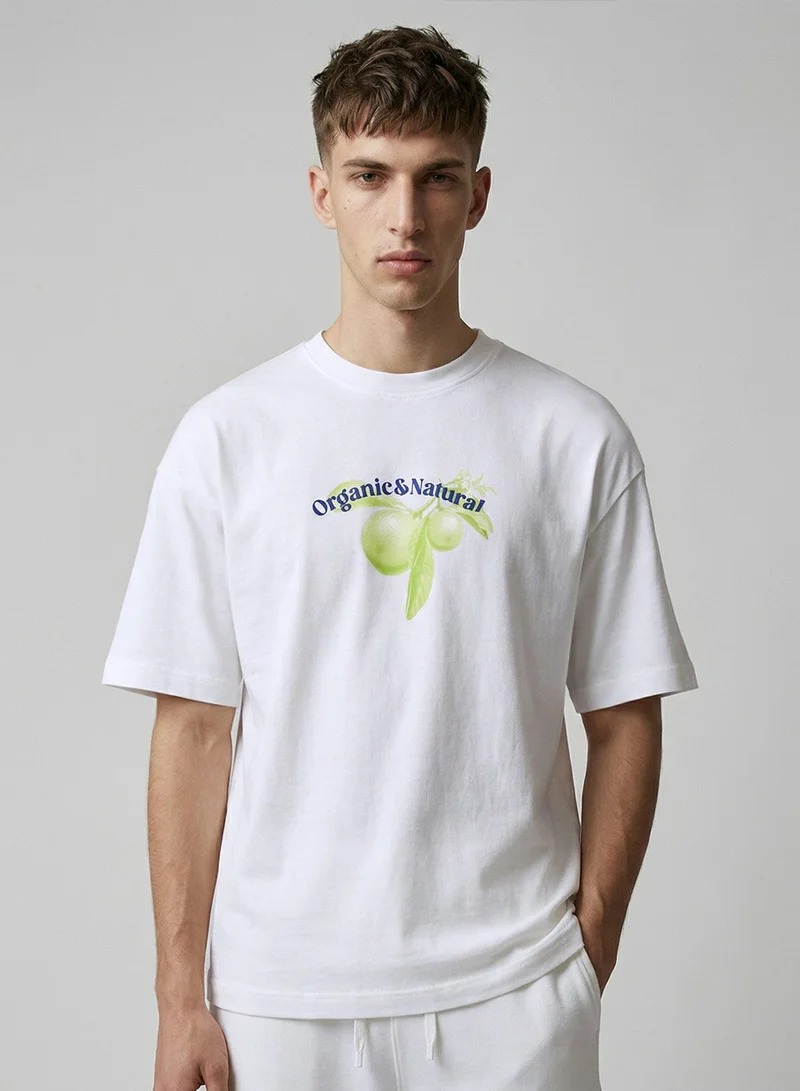 دينيس لينغو White 100% Cotton Printed Regular Fit T-Shirt For Men