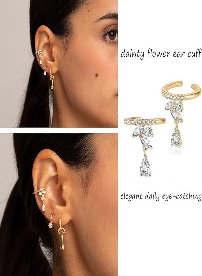 El Regalo Fancy CZ Ear Cuffs for Girls/Women- Non Pierced Ear Cartilage Clip On Wrap Hoop Earrings- Cubic Zirconia Cartilage Ear Clip On Ear Wraps - Image 3