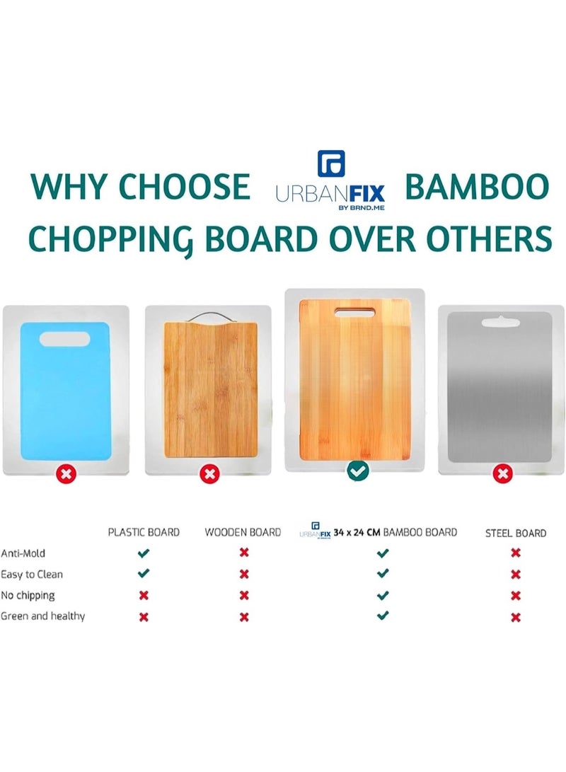 Double B traders Large Natural Bamboo Wood Chopping Cutting Board for Kitchen Vegetables, Fruits & Cheese, BPA Free, Eco-Friendly, Antimicrobial Durable and Easy to Clean (34 x 24cm) - Image 3