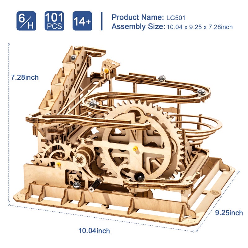 Rowood 3D Puzzles for Adults, Wooden Marblr Run Model Kit, DIY Building Kits for Adults to Build, Craft for Teens, Gift for Adults & Teen Boys Girls, Age 14+, Waterwheel Coaster - Image 4