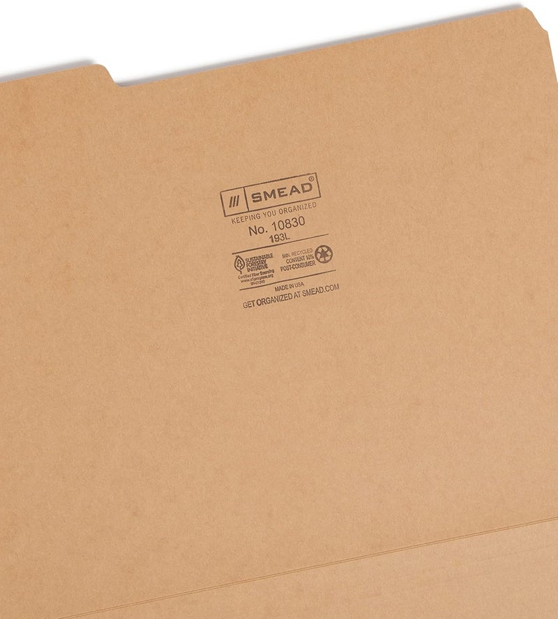 Smead File Folder 13Cut Tab Letter Size Kraft 50 per Box 10830 - Image 3