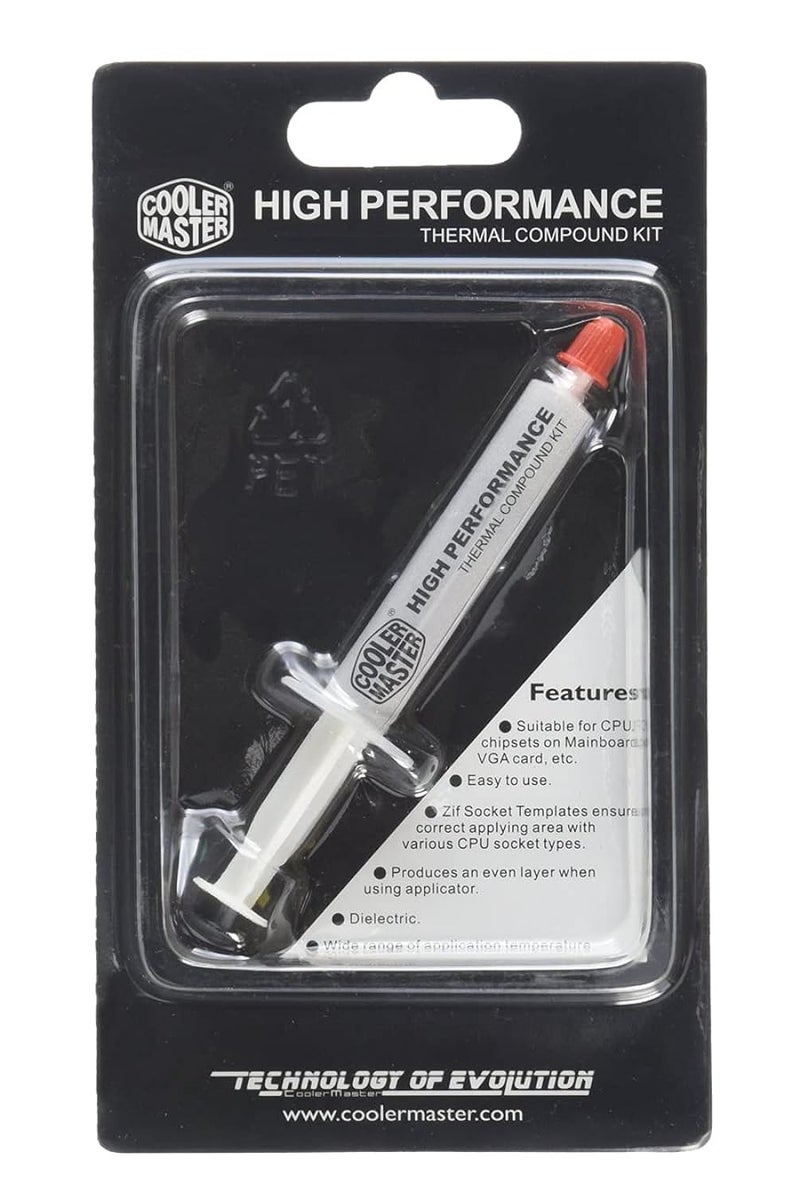 كولر Cooler Master HTK-002-U1 thermal paste white color 0.8 W m C thermal conductivity 2.37 specific gravity nonflowing high dielectric strength  - Image 1