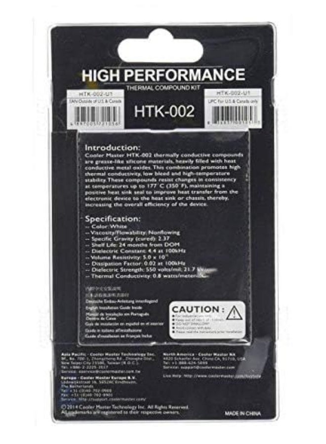 كولر Cooler Master HTK-002-U1 thermal paste white color 0.8 W m C thermal conductivity 2.37 specific gravity nonflowing high dielectric strength  - Image 2