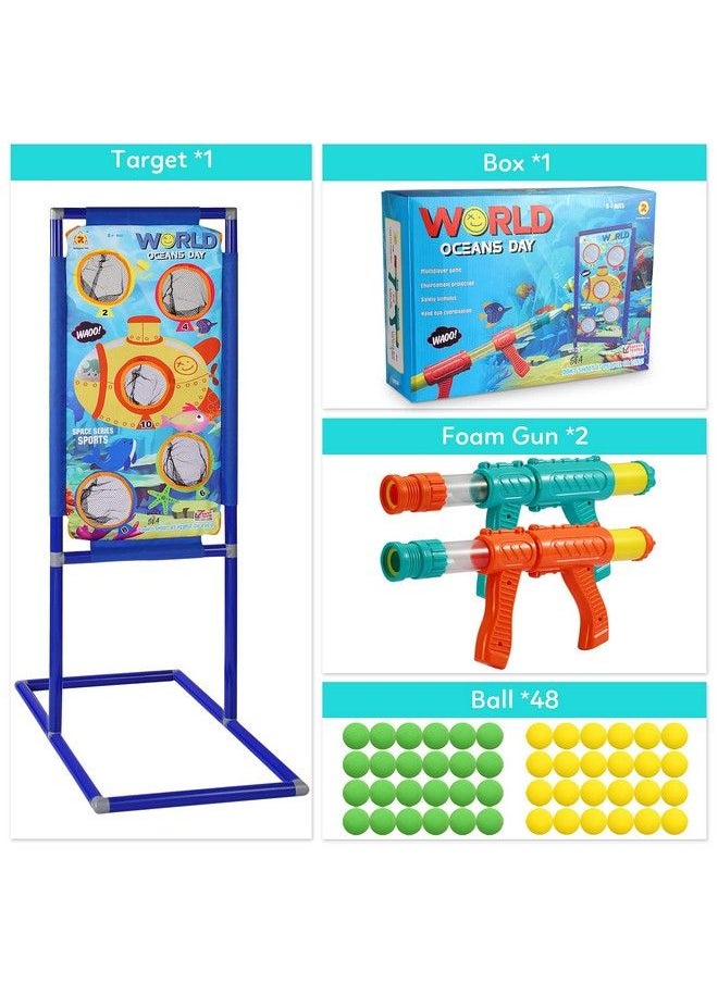 ThinkMax - Shooting Game Toy For 5 6 7 8 9 10+ Years Olds Boys Girls 2 Foam Ball Popper Air Toy Guns With Standing Shooting Target And 48 Foam Balls Indoor Outdoor Activity Game For Kids - Image 1