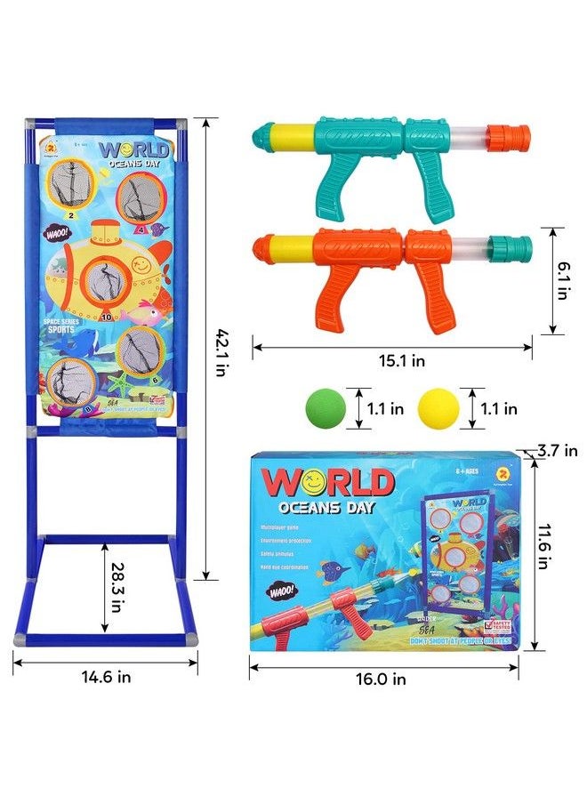 ThinkMax - Shooting Game Toy For 5 6 7 8 9 10+ Years Olds Boys Girls 2 Foam Ball Popper Air Toy Guns With Standing Shooting Target And 48 Foam Balls Indoor Outdoor Activity Game For Kids - Image 1