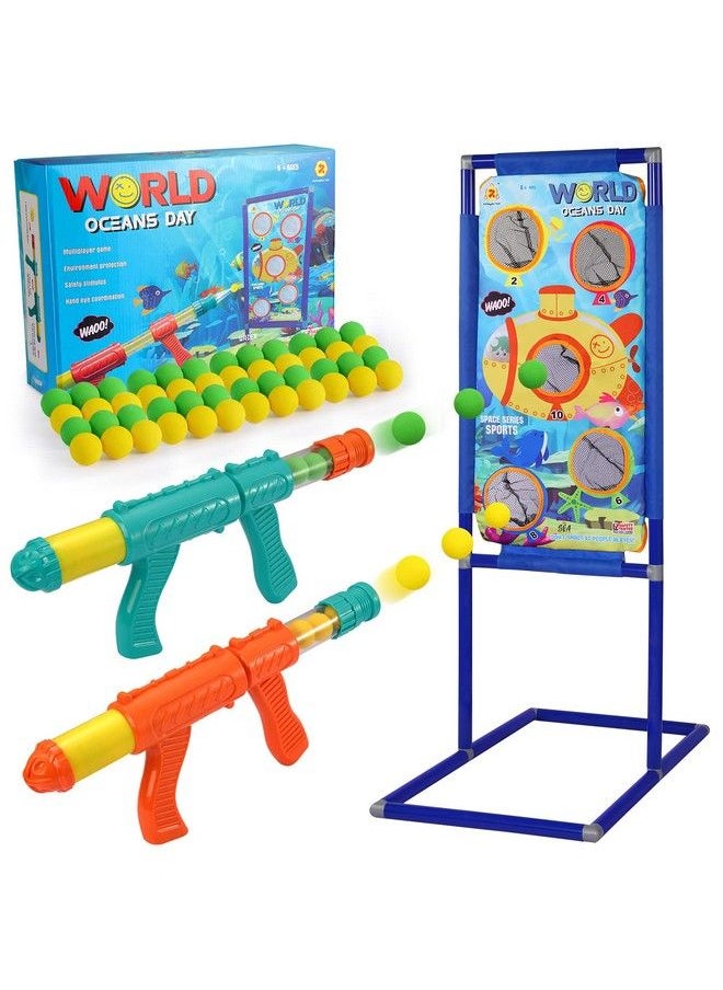 ThinkMax - Shooting Game Toy For 5 6 7 8 9 10+ Years Olds Boys Girls 2 Foam Ball Popper Air Toy Guns With Standing Shooting Target And 48 Foam Balls Indoor Outdoor Activity Game For Kids - Image 1